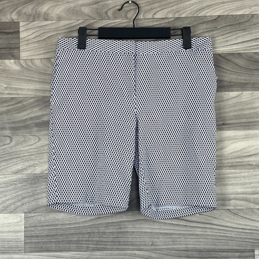 Mario Serrani Bermuda Shorts Women 6 Blue Diamond Pattern Beachy Casual Mid Rise